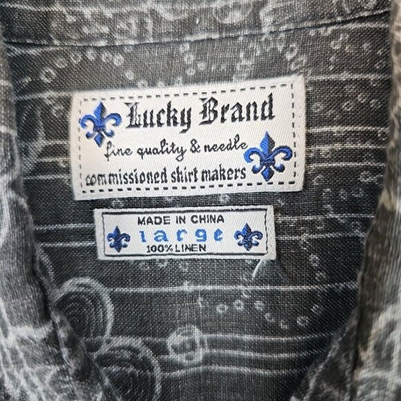 Lucky Brand Shirt Mens Size L Gray 100% Linen Koi Print Woven Breathable Casual - Picture 3 of 10